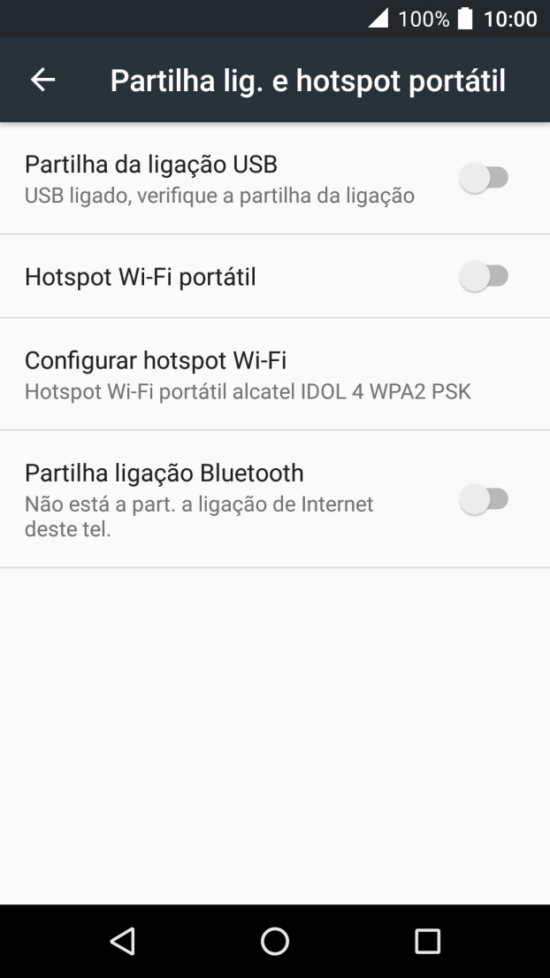 Prima Partilha da ligação USB.
