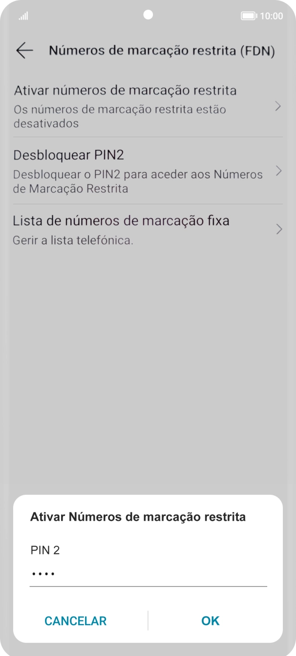 Introduza o código PIN2 e prima OK.