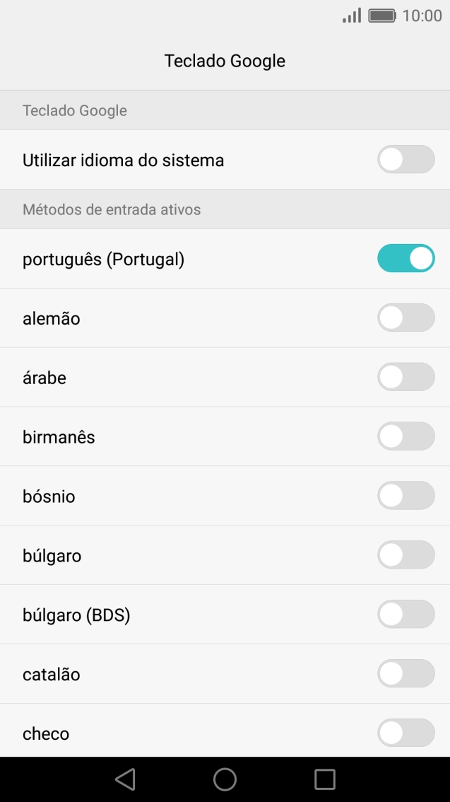 Prima o indicador ao lado do idioma pretendido para o escolher.