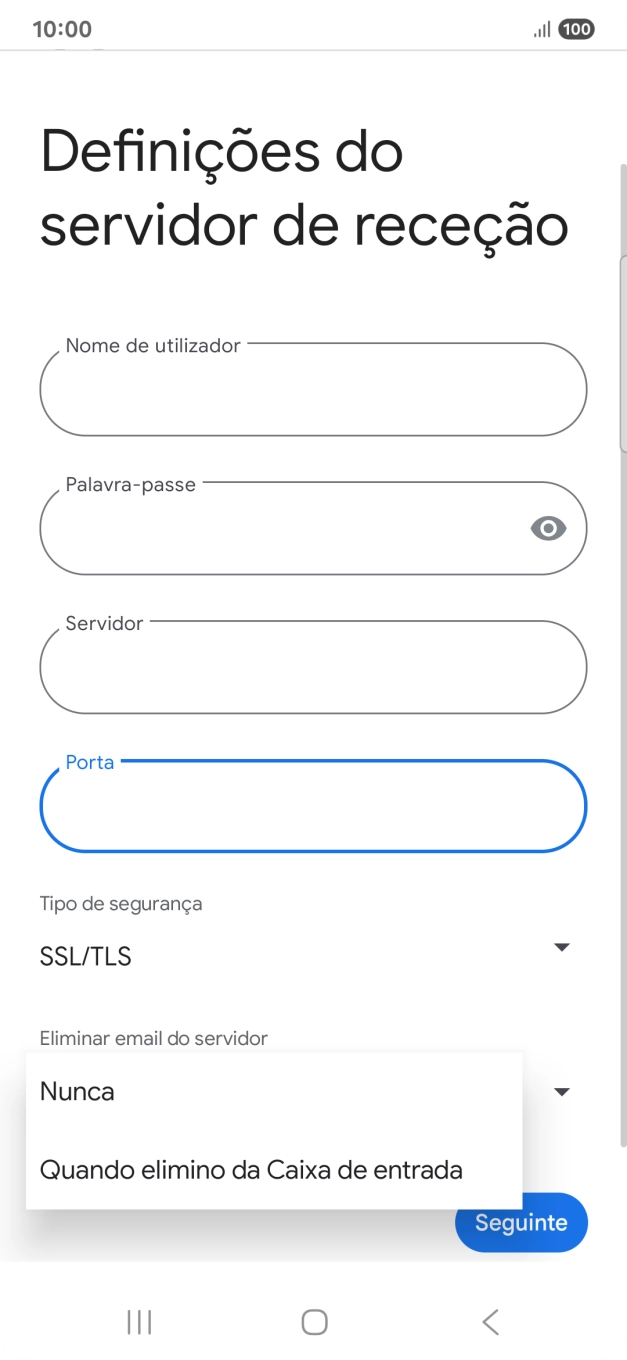 Prima Nunca para manter os e-mails no servidor quando estes são apagados no telefone.