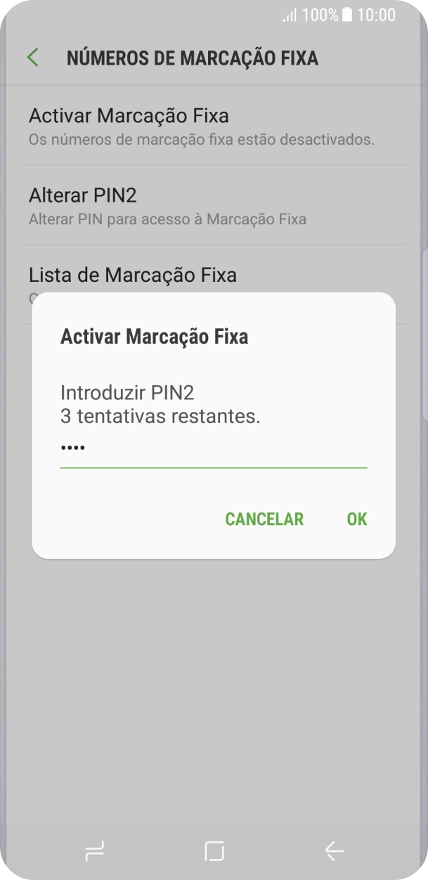 Introduza o código PIN2 e prima OK.