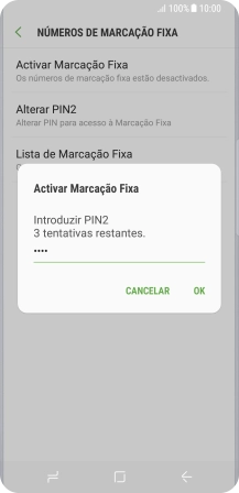 Introduza o código PIN2 e prima OK.