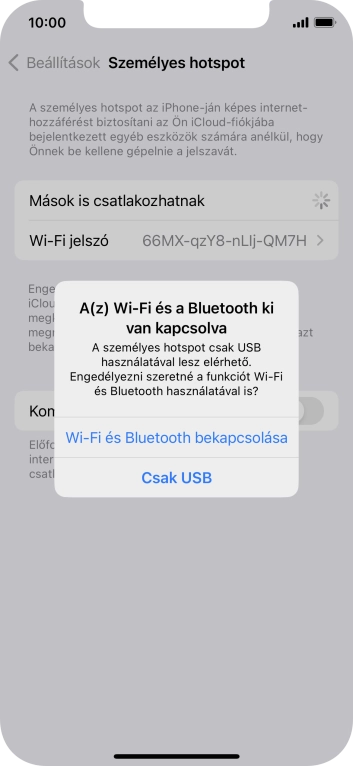 Amennyiben be van kapcsolva a Wi-Fi, válaszd a Wi-Fi és Bluetooth bekapcsolása lehetőséget.