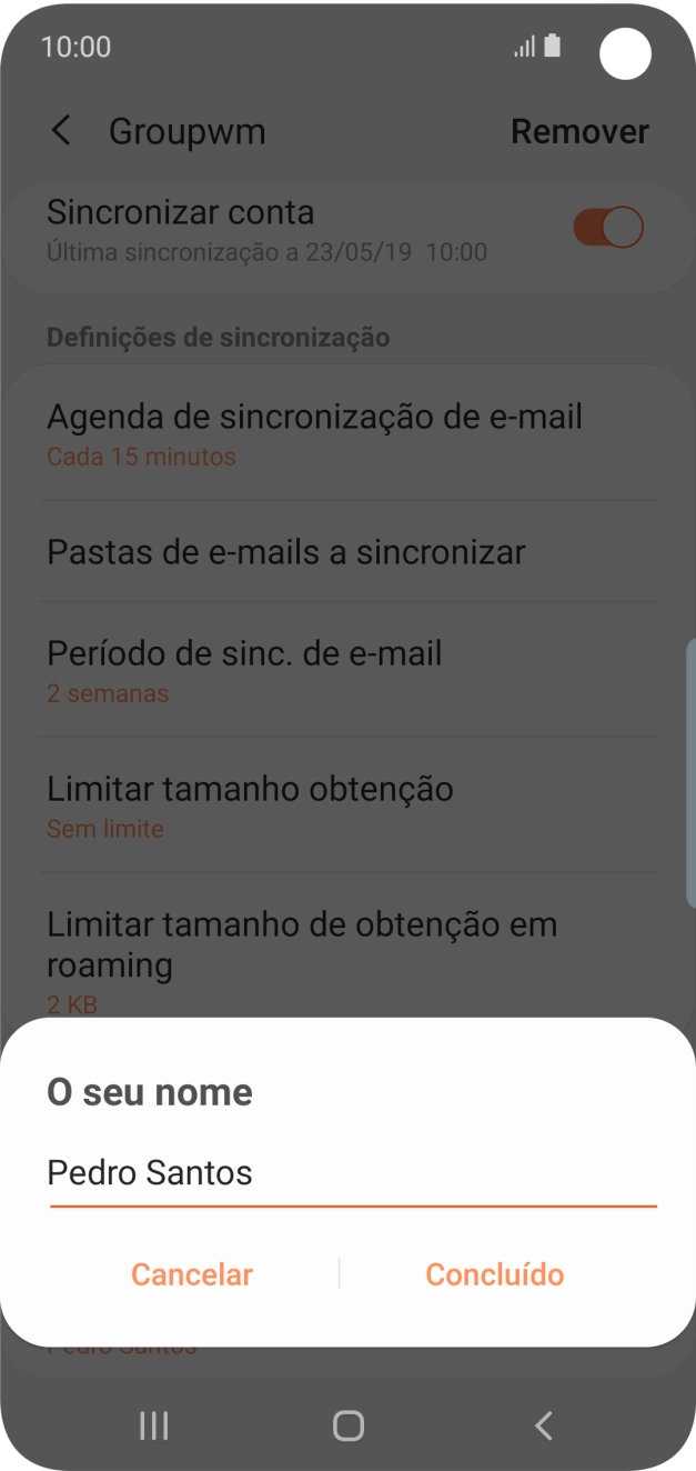 Introduza o nome de remetente e prima Concluído.