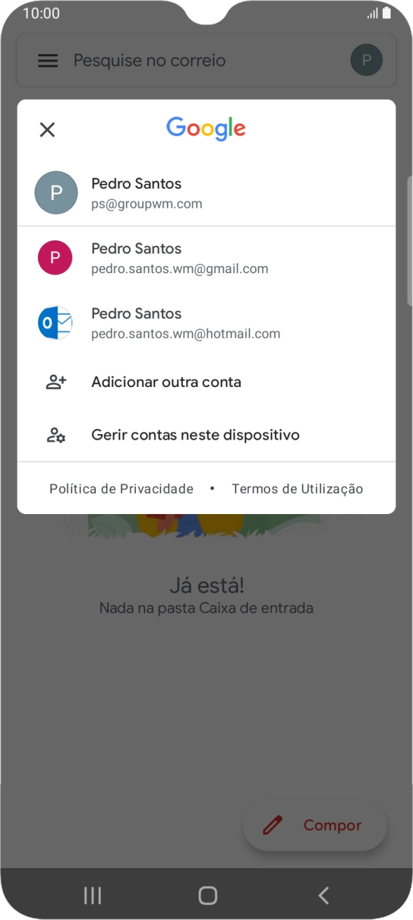 Prima a conta de e-mail pretendida.