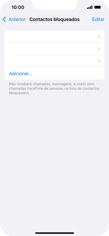 Prima Adicionar... e siga as indicações no ecrã para bloquear um contacto.