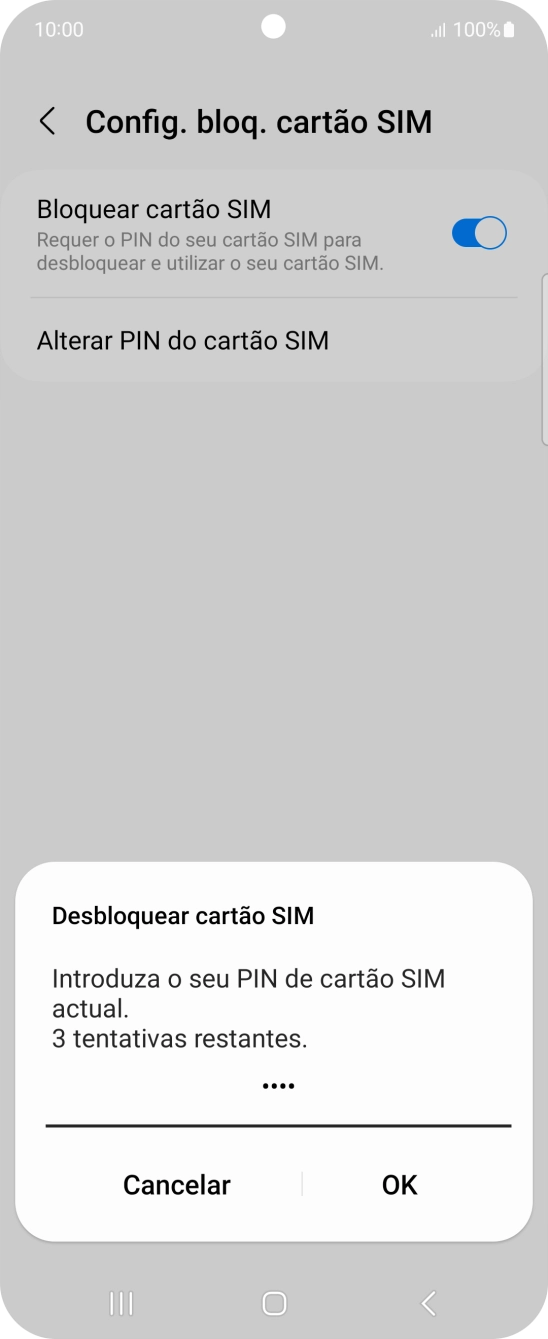 Introduza o seu código PIN e prima OK.