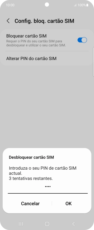 Introduza o seu código PIN e prima OK.
