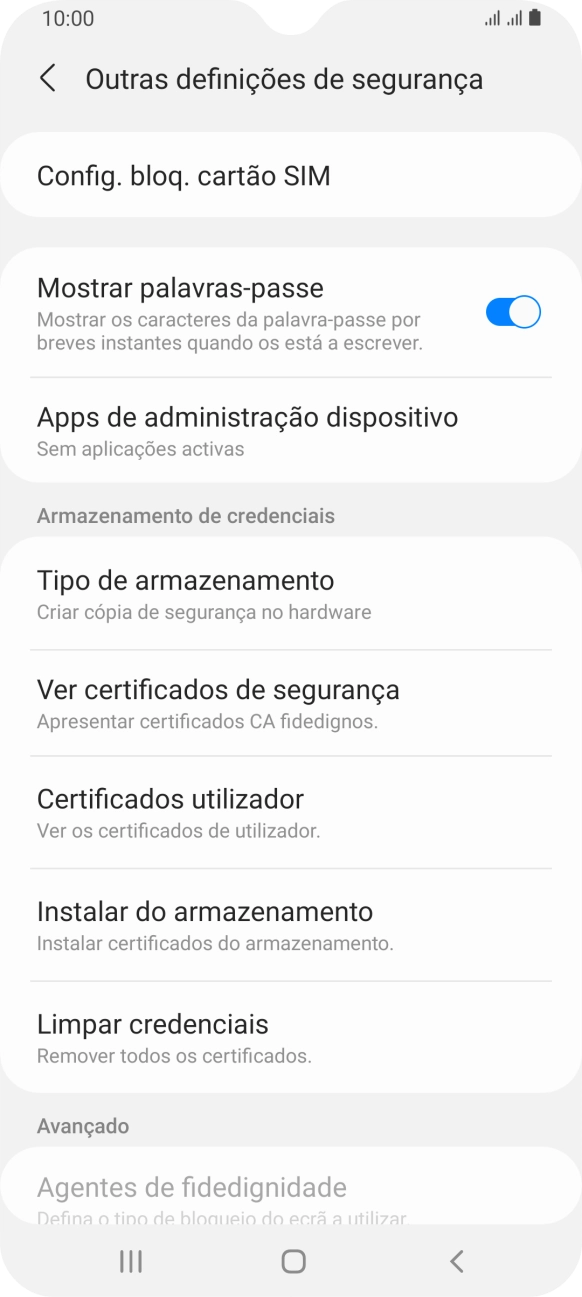 Prima Config. bloq. cartão SIM.