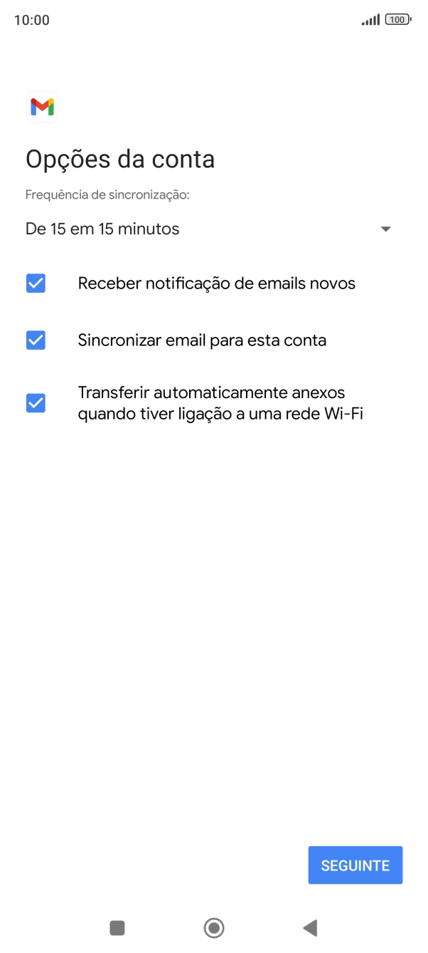 Se o ecrã mostrar esta imagem, a sua conta foi identificada e configurada automaticamente. Siga as indicações no ecrã para introduzir informações adicionais e concluir a configuração.