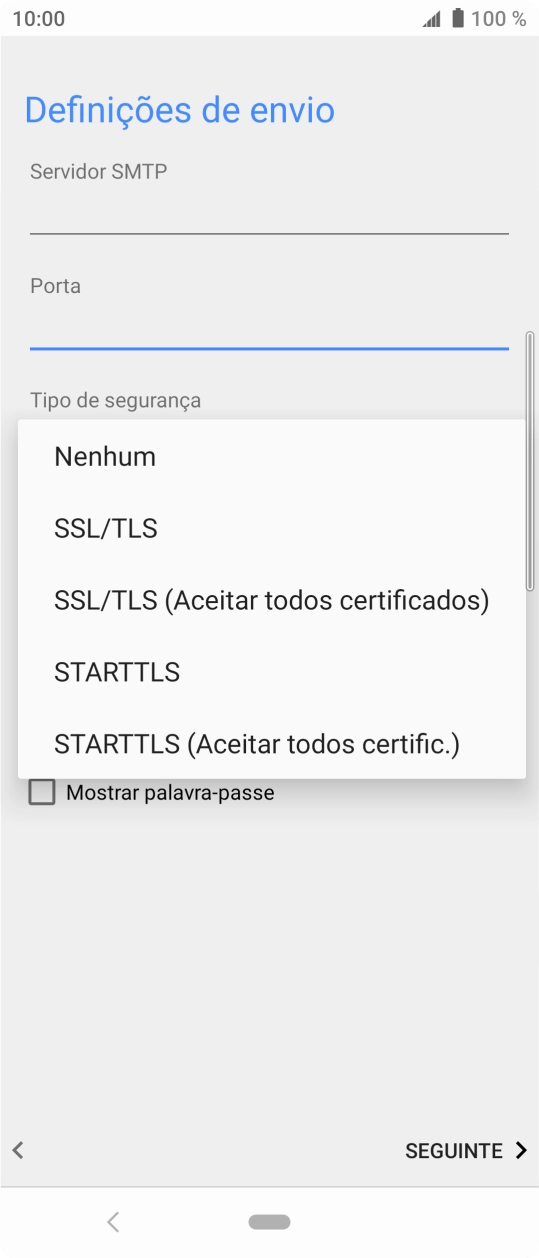 Prima STARTTLS para ativar a função.
