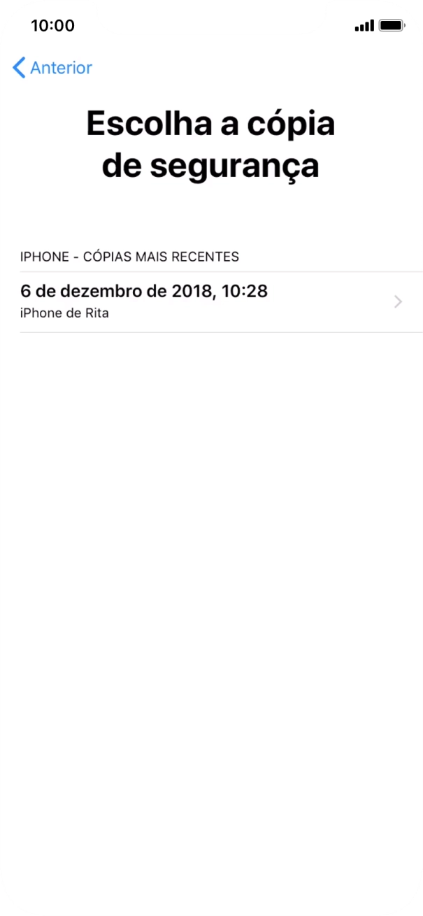 Prima a cópia de segurança pretendida e aguarde enquanto o telefone restaura o conteúdo a partir da cópia de segurança escolhida. Siga as indicações posteriores no ecrã para configurar o telefone de modo que este fique pronto a ser utilizado.