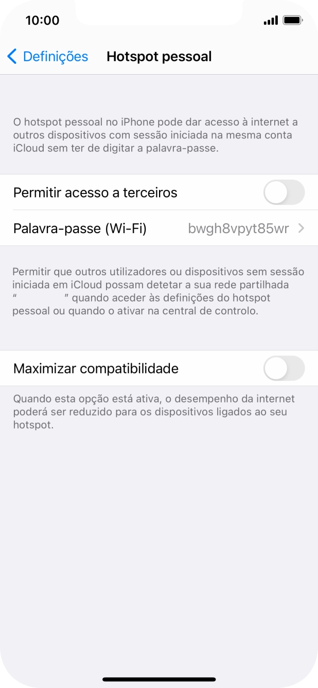 Prima Palavra-passe (Wi-Fi) e introduza a password pretendida.