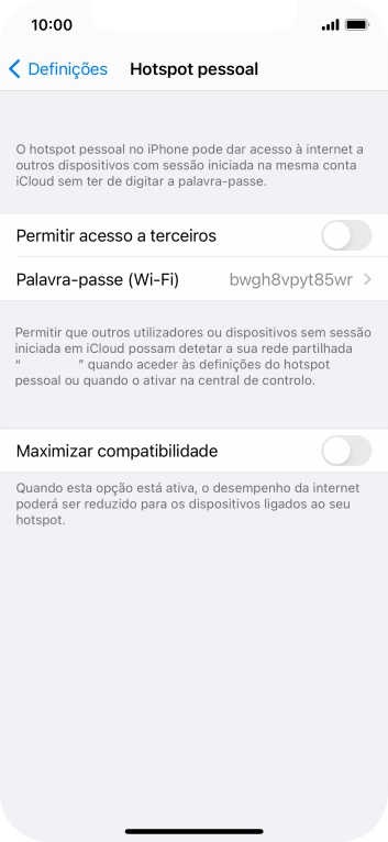 Prima Palavra-passe (Wi-Fi) e introduza a password pretendida.