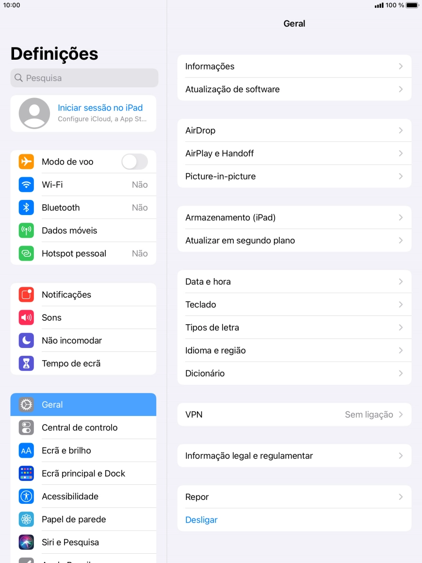 Prima Iniciar sessão no iPad.