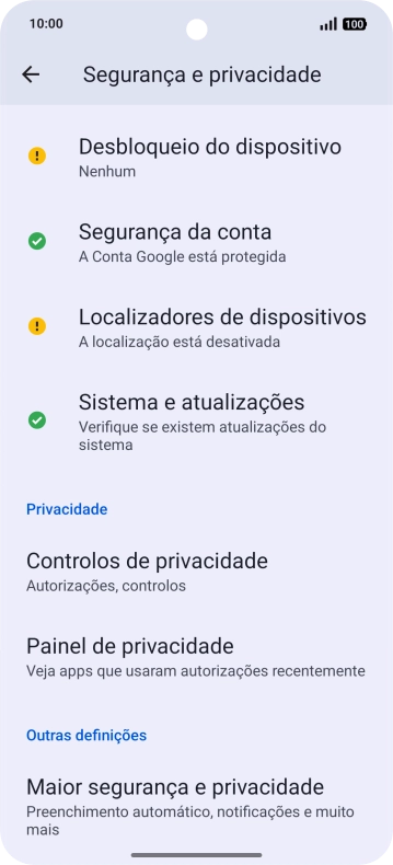 Prima Controlos de privacidade.