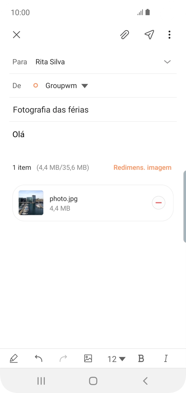 Prima o ícone para enviar quando terminar de escrever o seu e-mail.