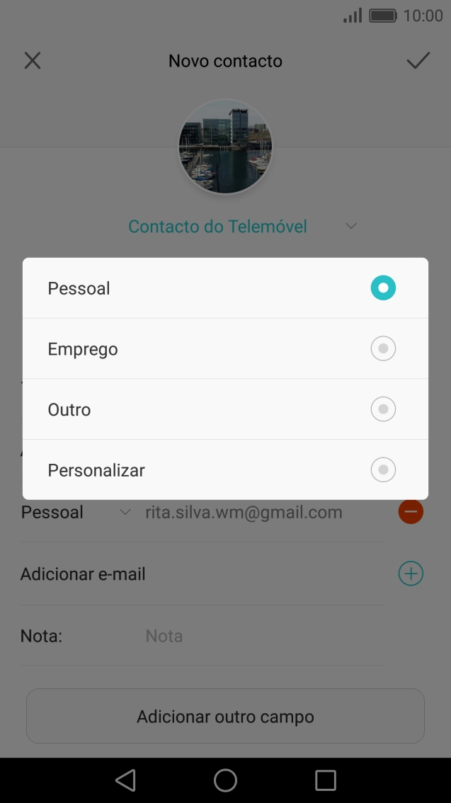 Prima o tipo de e-mail pretendido.