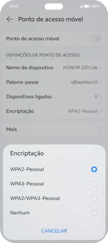 Prima WPA3-Personal para proteger o hotspot Wi-Fi com uma password.