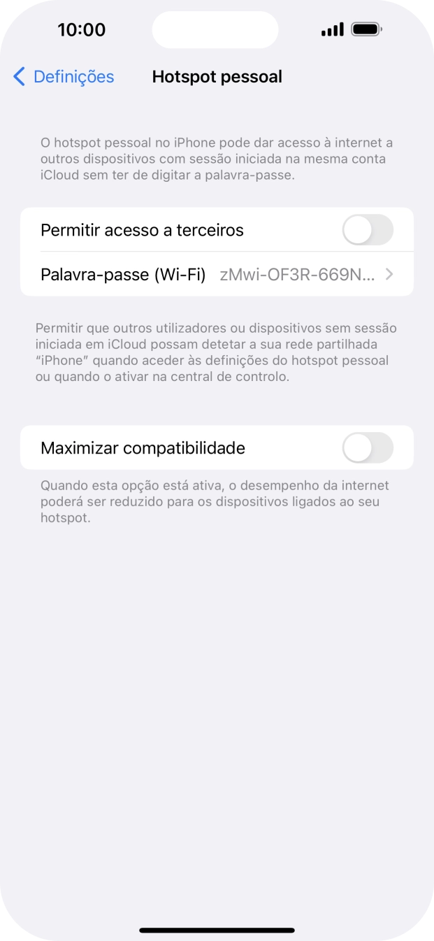 Prima Palavra-passe (Wi-Fi) e introduza a password pretendida.