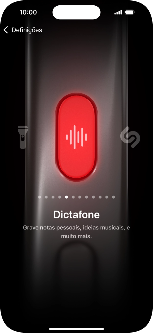 Para escolher a função pretendida, deslize o dedo para a direita ou para a esquerda sobre o ecrã.