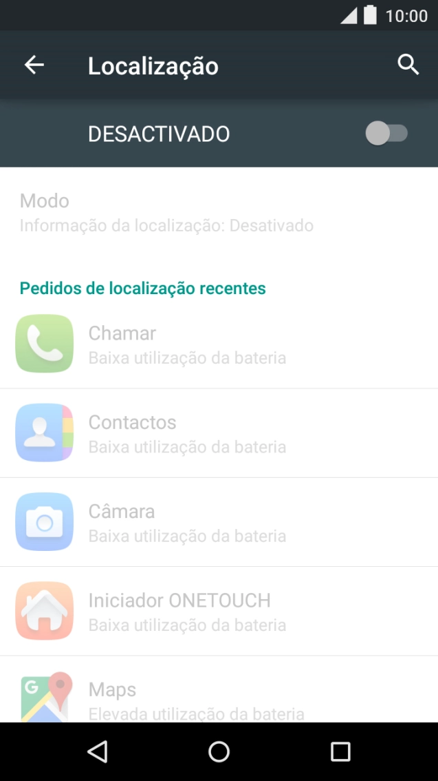 Prima o indicador para ativar ou desativar a função.