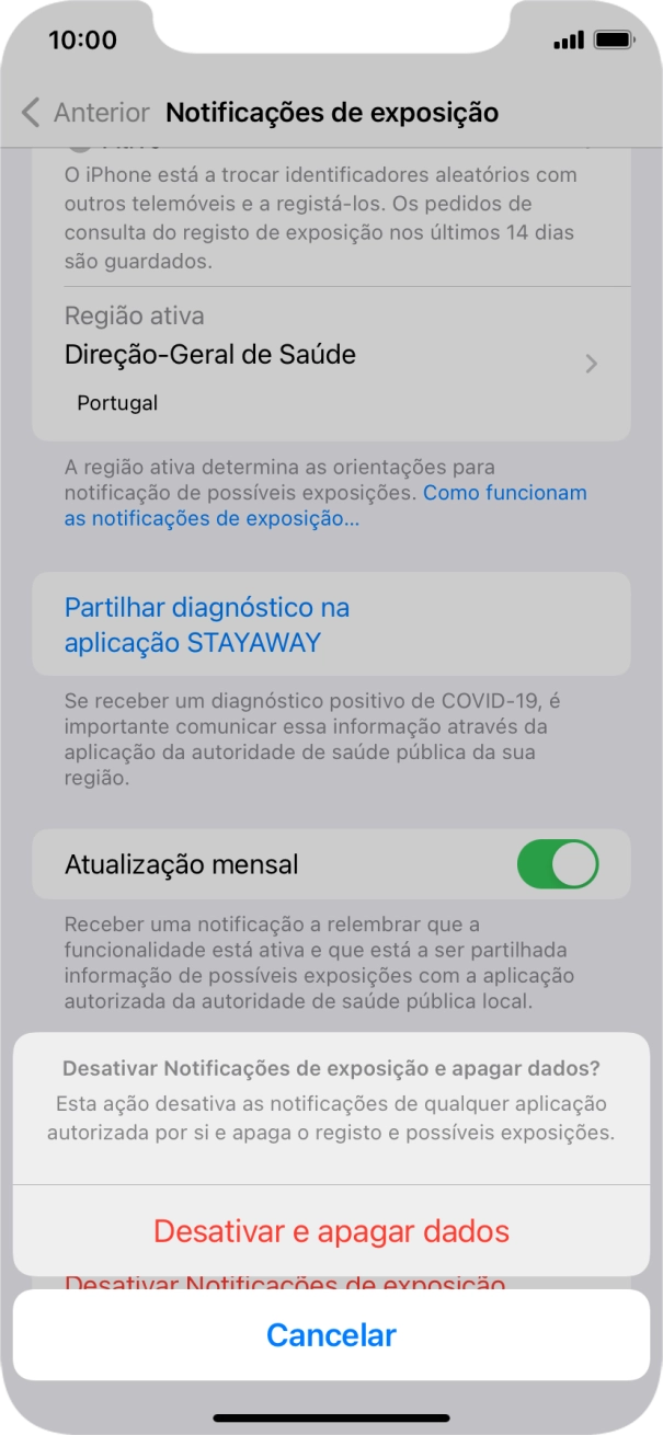 Prima Desativar e apagar dados.