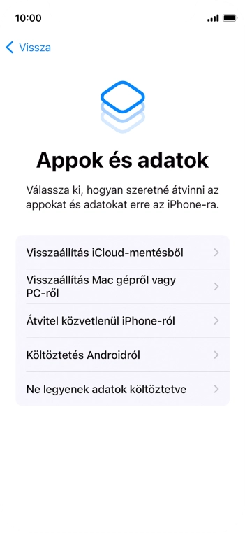 Válaszd a Ne legyenek adatok költöztetve lehetőséget, és kövesd a képernyőn megjelenő utasításokat az aktiválás befejezéséhez.