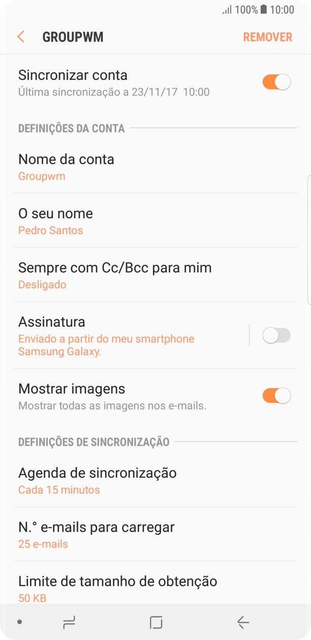 Prima Nome da conta.