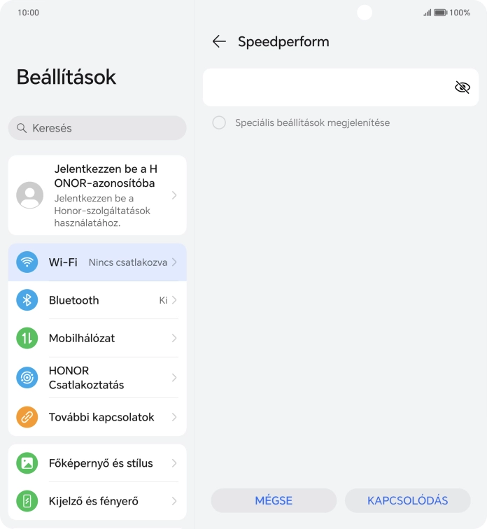 Írd be a Wi-Fi hálózatodhoz tartózó jelszót, és válaszd a KAPCSOLÓDÁS lehetőséget.