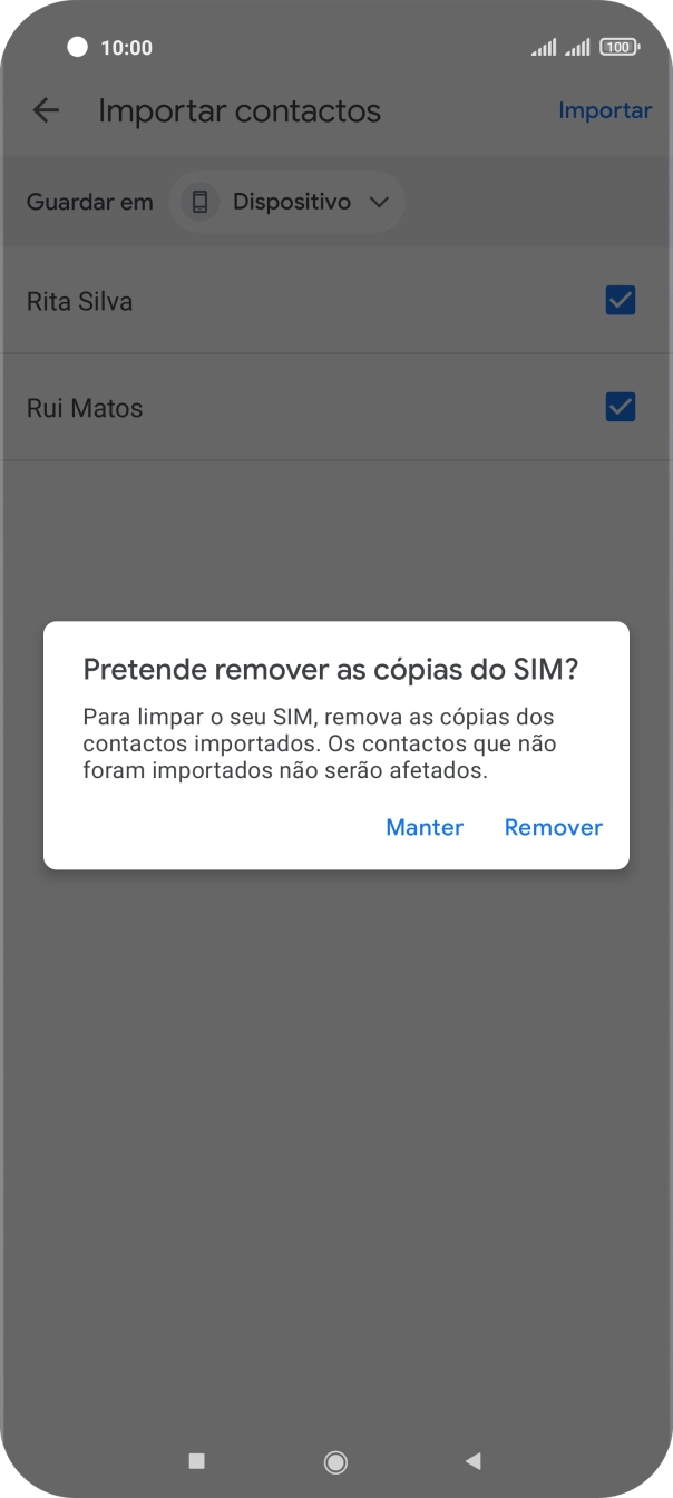 Se pretender manter os contactos existentes no cartão SIM, prima Manter.