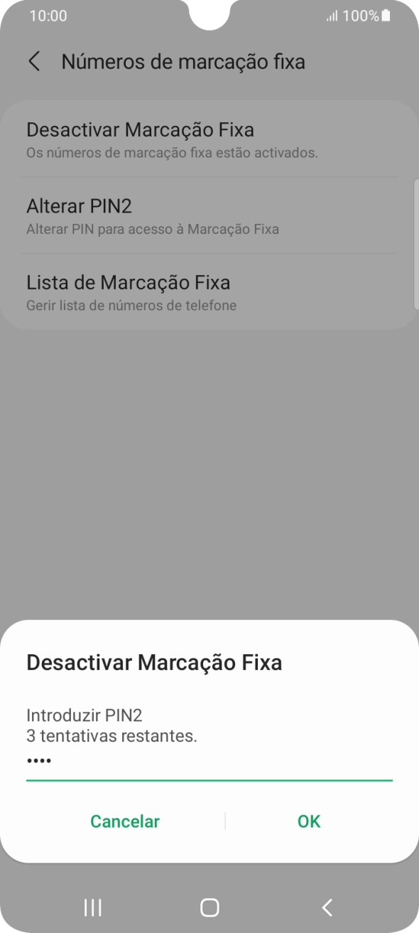 Introduza o código PIN2 e prima OK.