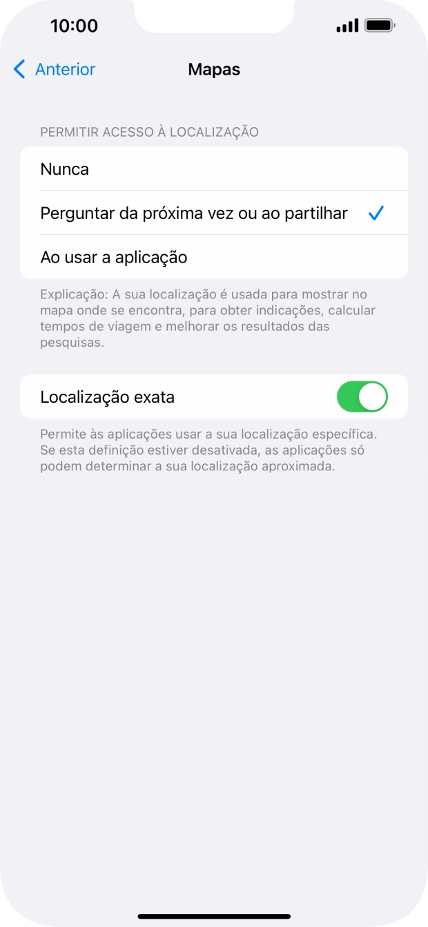 Prima a definição pretendida para ativar ou desativar a função.