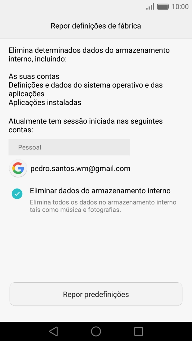 Prima Repor predefinições.