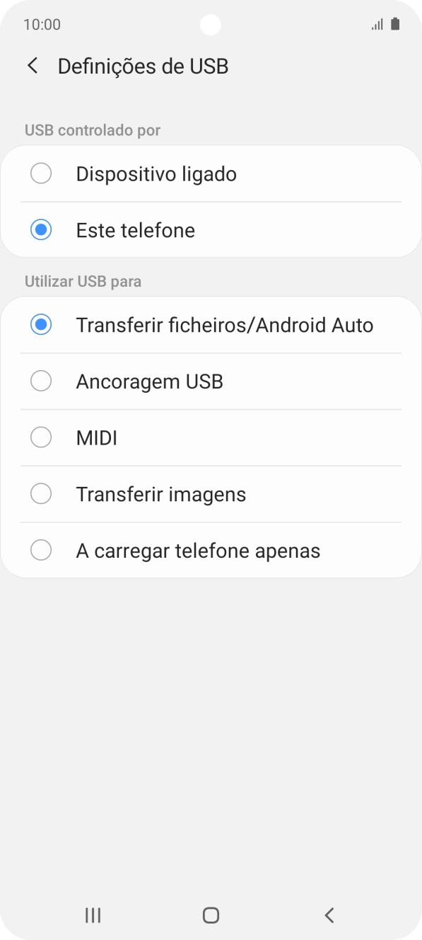 Prima Transferir ficheiros/Android Auto.