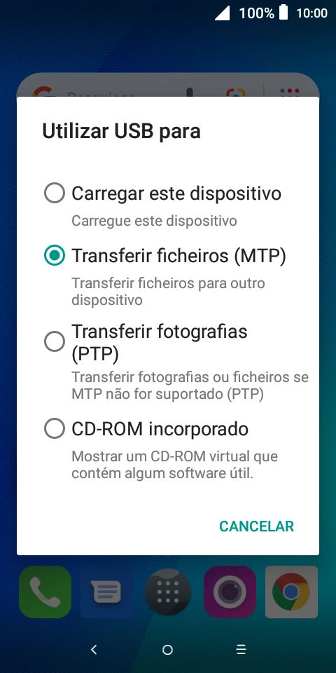 Prima Transferir ficheiros (MTP).