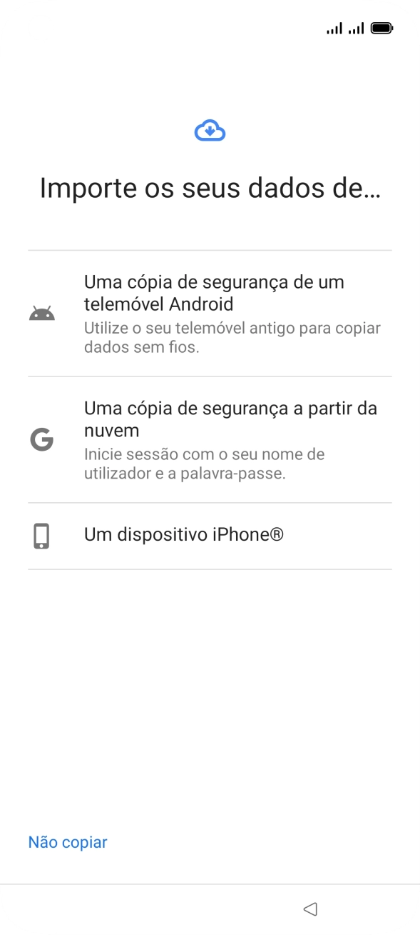 Prima a definição pretendida e siga as indicações no ecrã para transferir conteúdo de outro telefone.