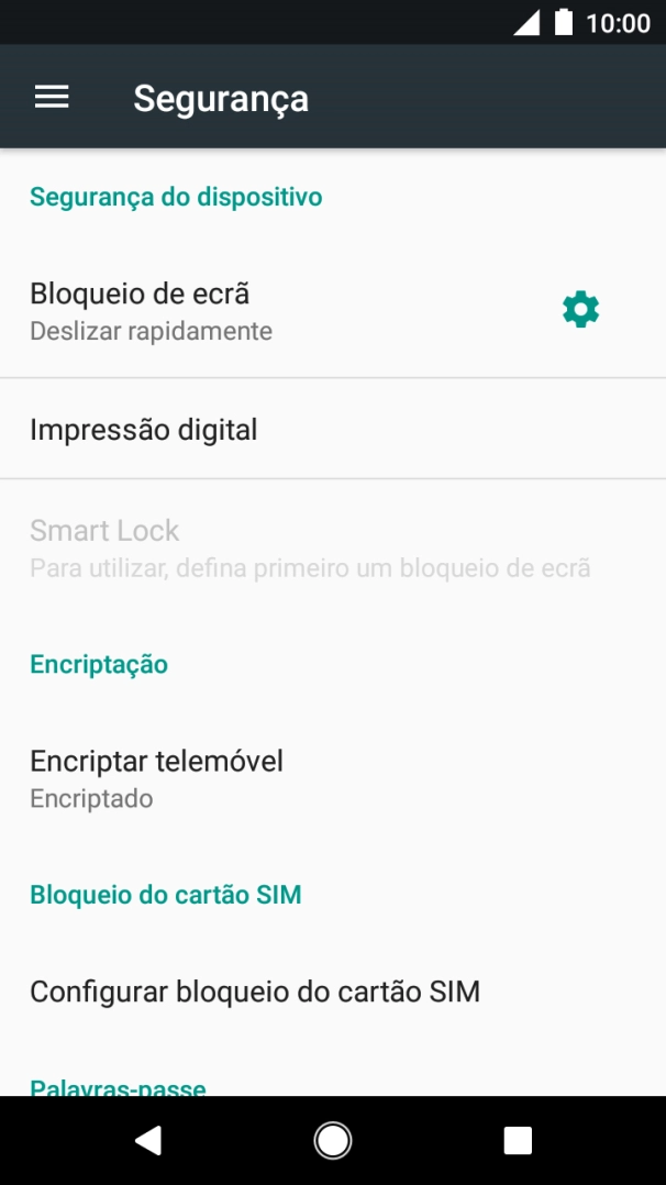 Prima Configurar bloqueio do cartão SIM.