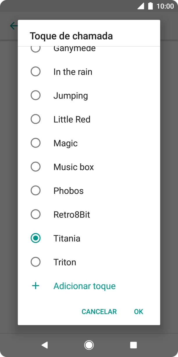 Prima Adicionar toque e vá até ao tom de toque pretendido.