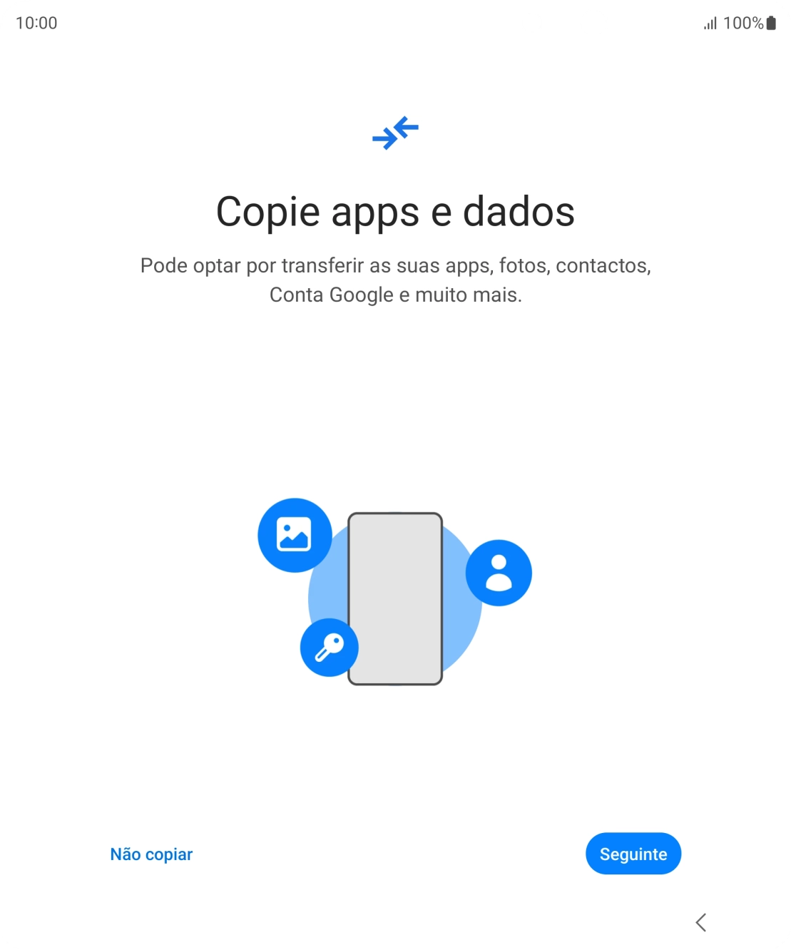 É possível transferir conteúdo de outro telefone quando o telefone for ativado antes da primeira utilização e quando o telefone tiver sido reiniciado. Quando esta imagem for mostrada no ecrã, o telefone está pronto para transferir conteúdo de outro telefone.