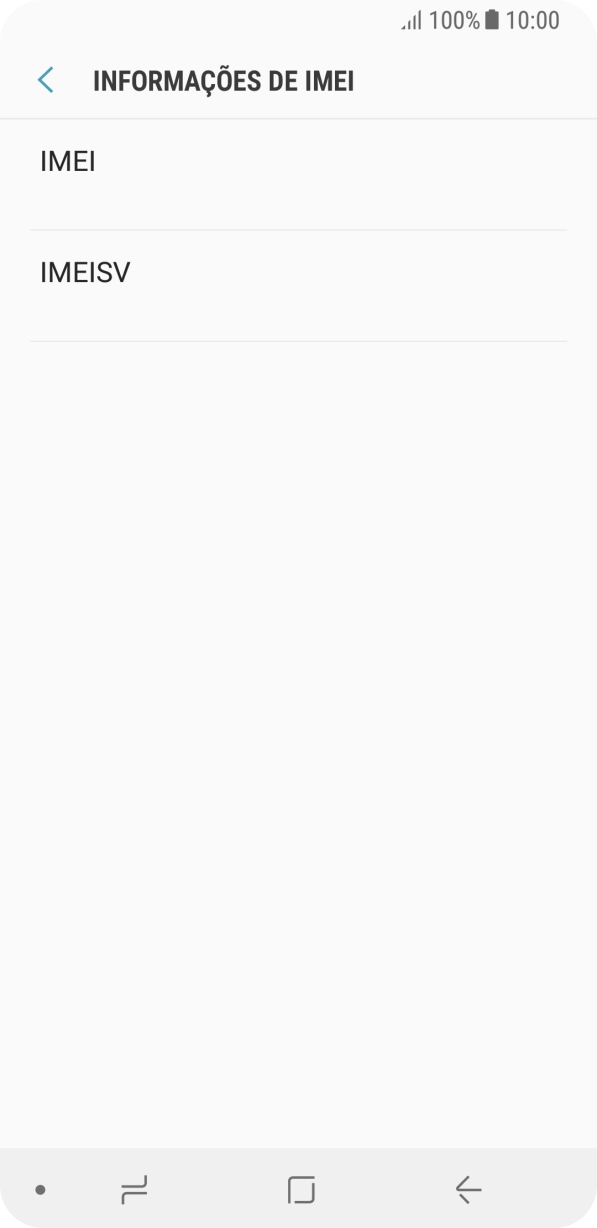 O código IMEI é mostrado no ecrã.