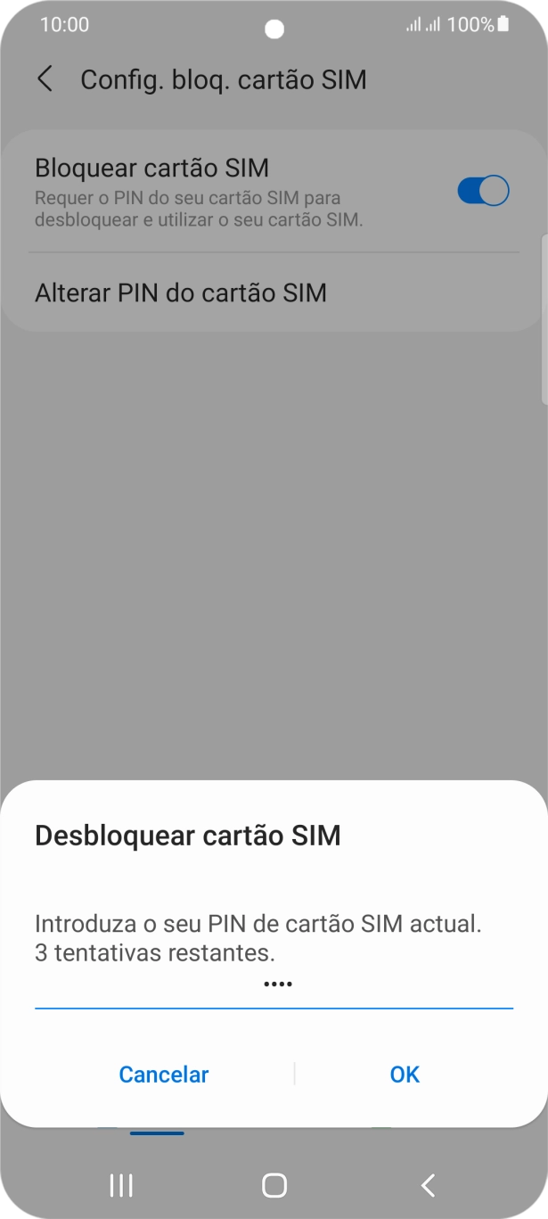 Introduza o seu código PIN e prima OK.