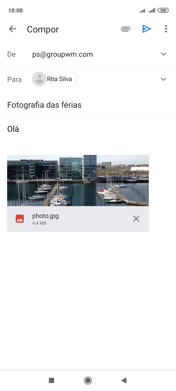 Prima o ícone para enviar quando terminar de escrever o seu e-mail.