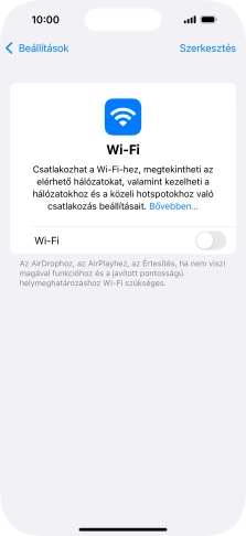 Kattints a „Wi-Fi” melletti csúszkára a funkció bekapcsolásához.
