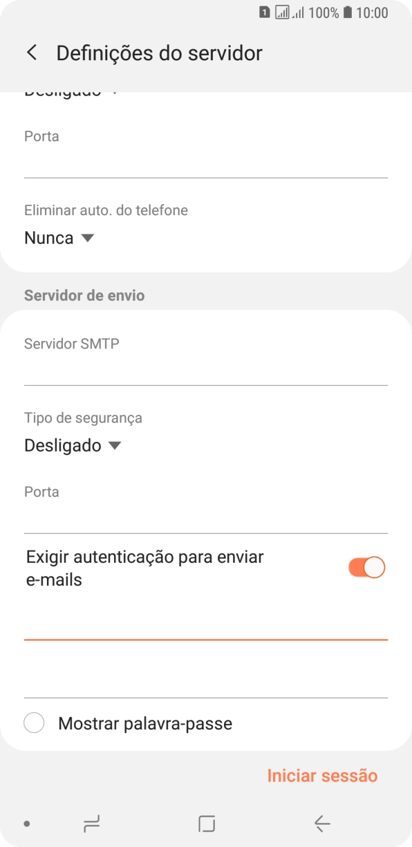Prima o campo da password e introduza a password da sua conta de e-mail Vodafone.