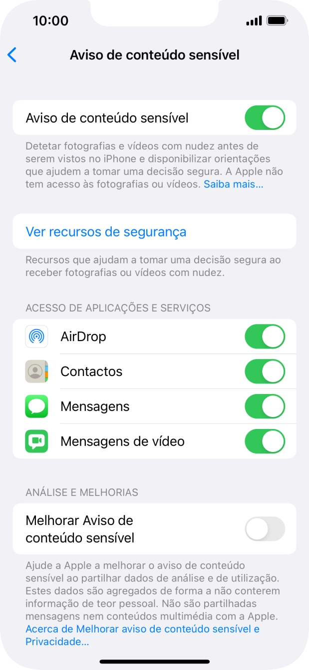 Prima o indicador junto das aplicações pretendidas para ativar ou desativar a função.