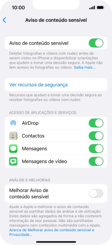 Prima o indicador junto das aplicações pretendidas para ativar ou desativar a função.