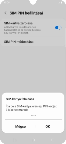 Írd be a PIN-kódot, és válaszd az OK lehetőséget.