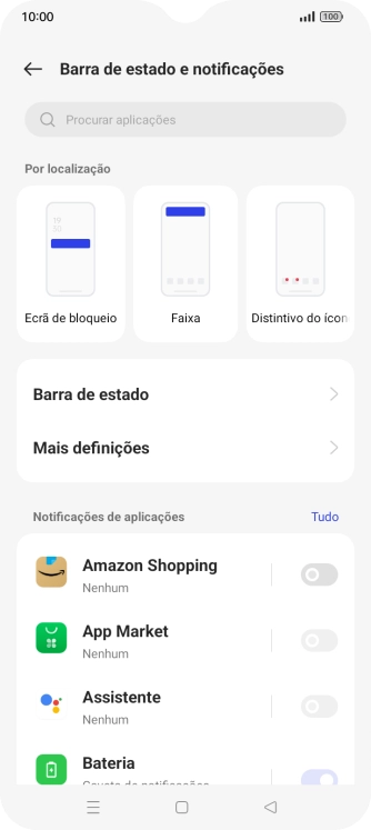 Prima o indicador junto às apps pretendidas para ativar ou desativar a função.