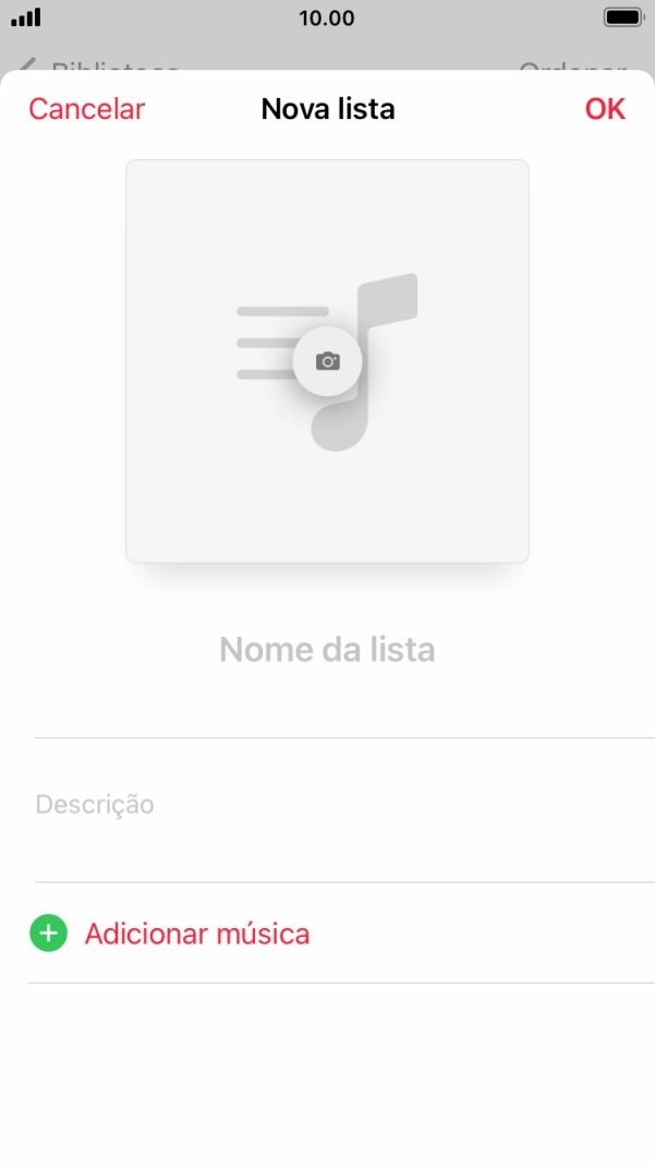 Prima o campo de escrita e introduza o nome da lista de reprodução.